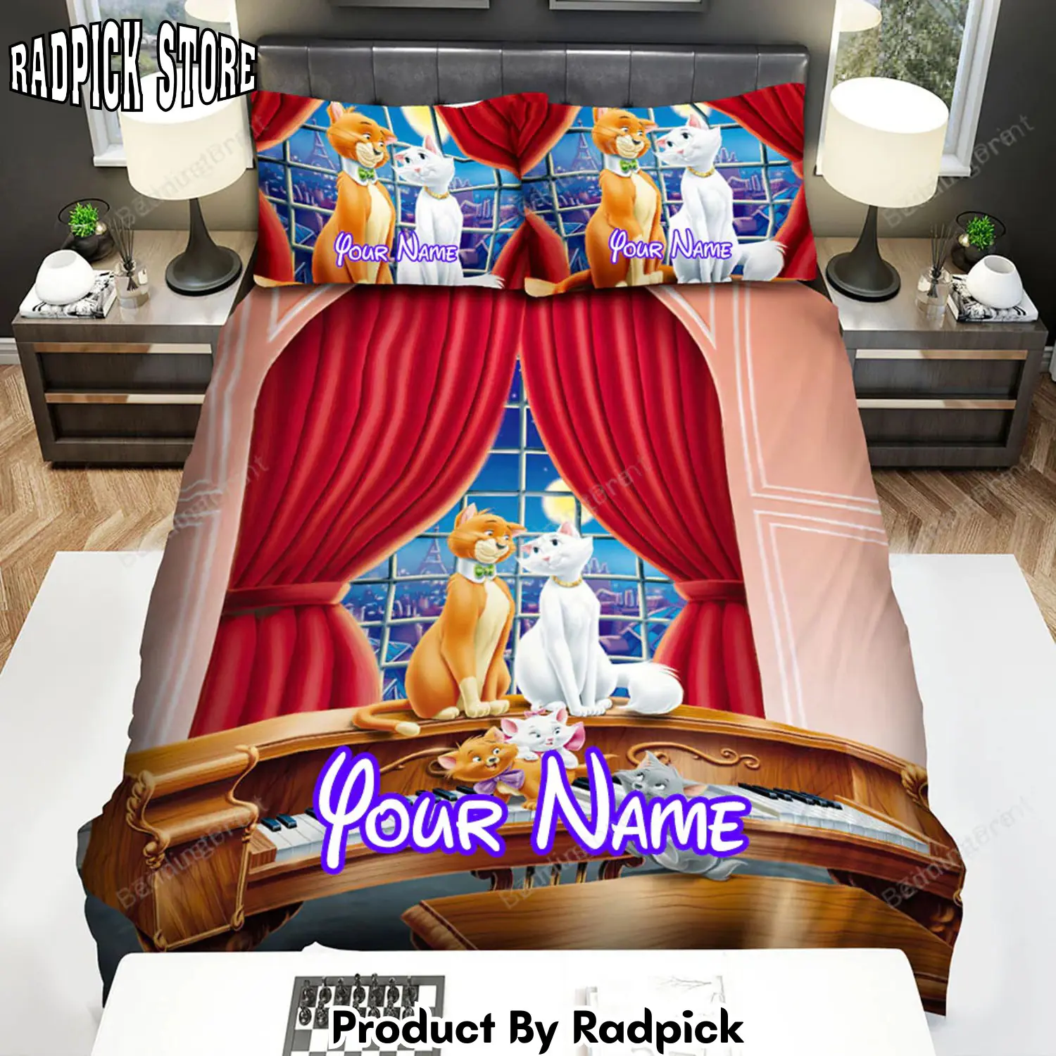 Radpick the aristocats 28197029 movie poster theme 2 bed sheets duvet cover personalized name bedding sets rp3271428